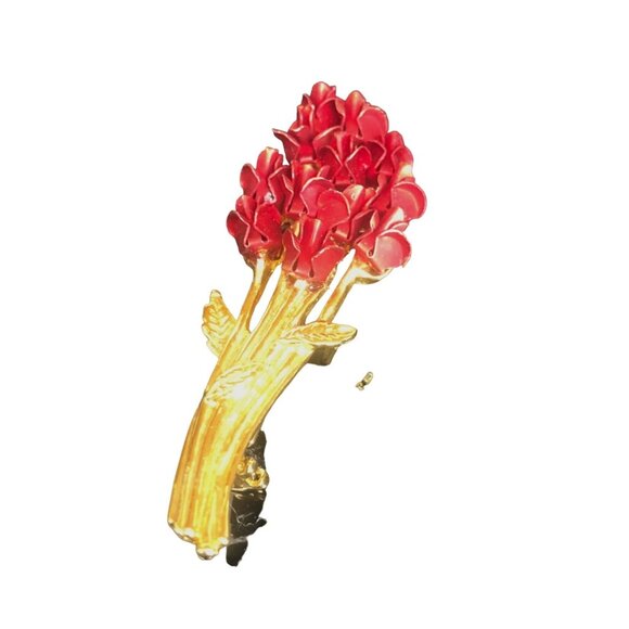 Vintage Red Roses Brooch Pin Metal Gold Toned Jewelry M 12 Valentines Old Money - Picture 3 of 14